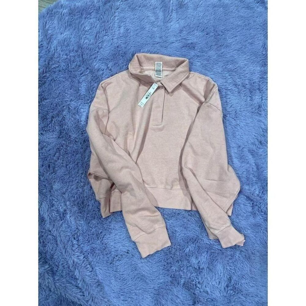 Victoria's Secret PINK Women Large Pink Polo Sweatshirt Cropped Fleece Pullover